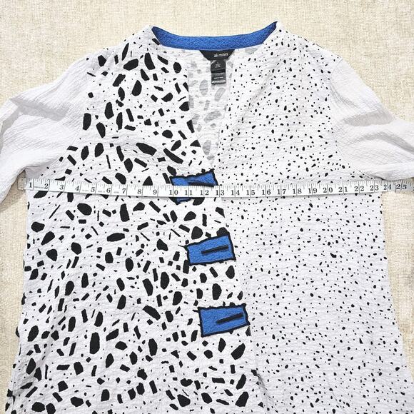 Ali Miles Women L Polka Dot Colorblock Tunic Top Lagenlook Artsy Toggle Button - Picture 4 of 5